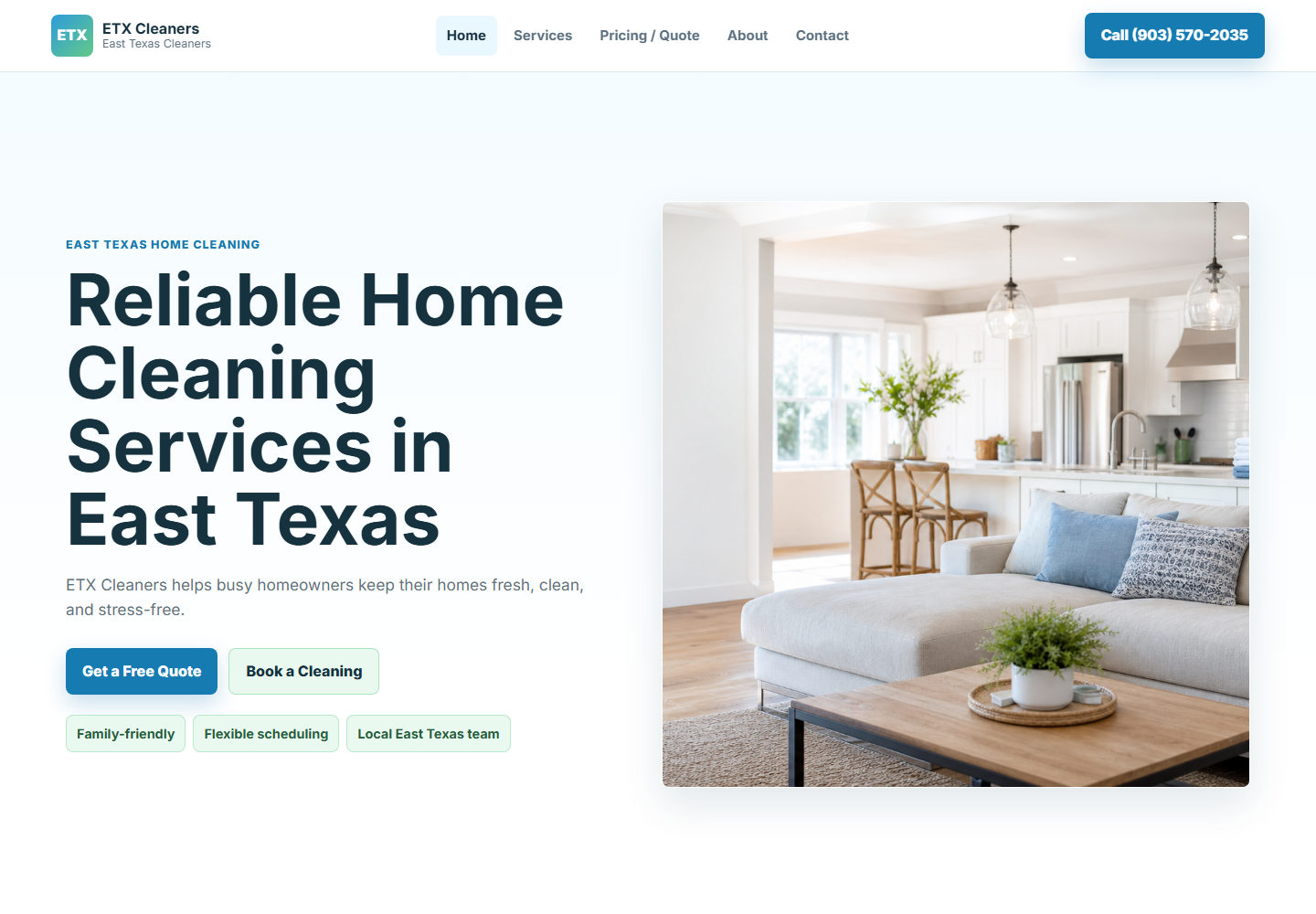 East Texas Home Cleaners website screenshot