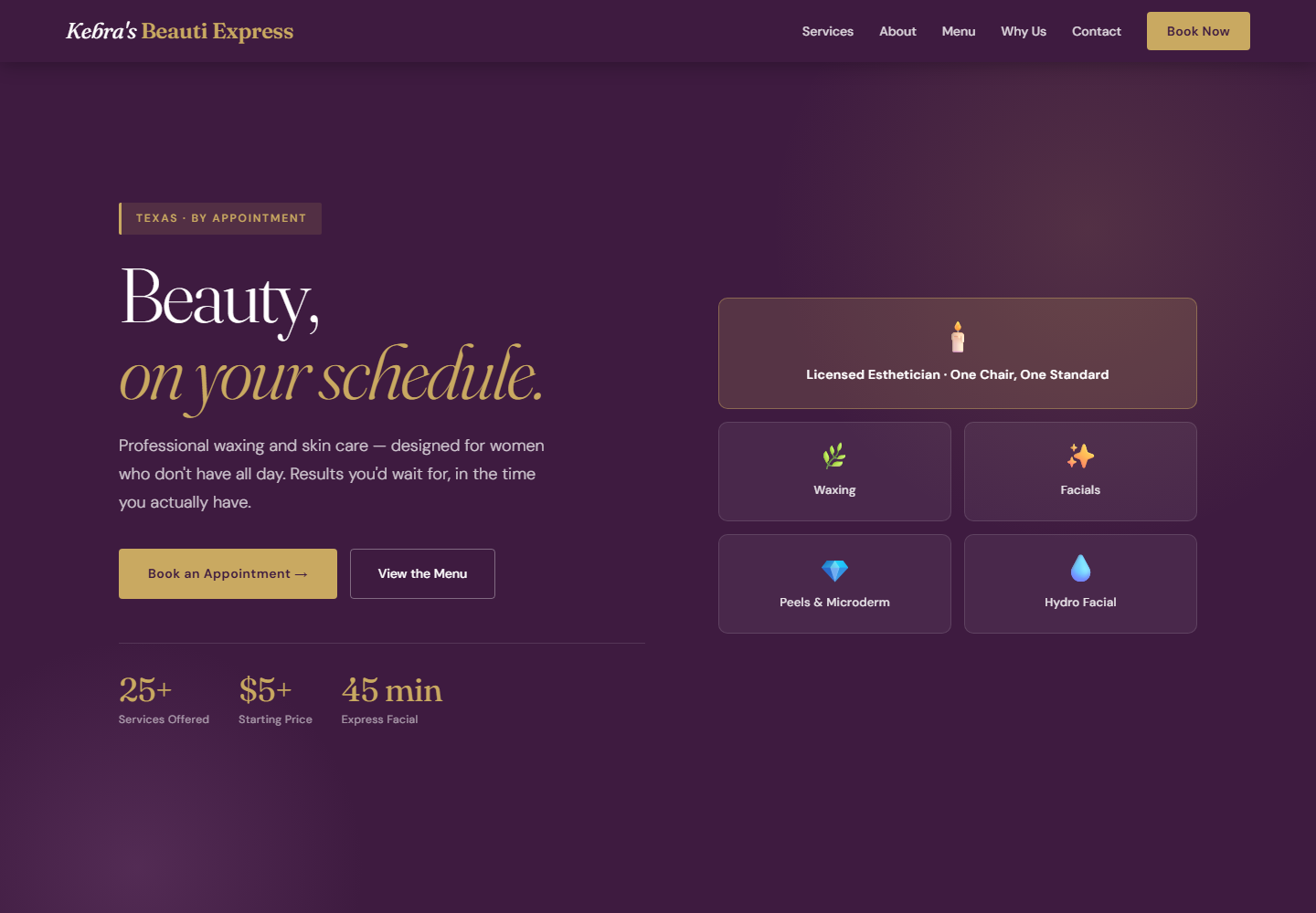 Kebras Beauty Spa website screenshot